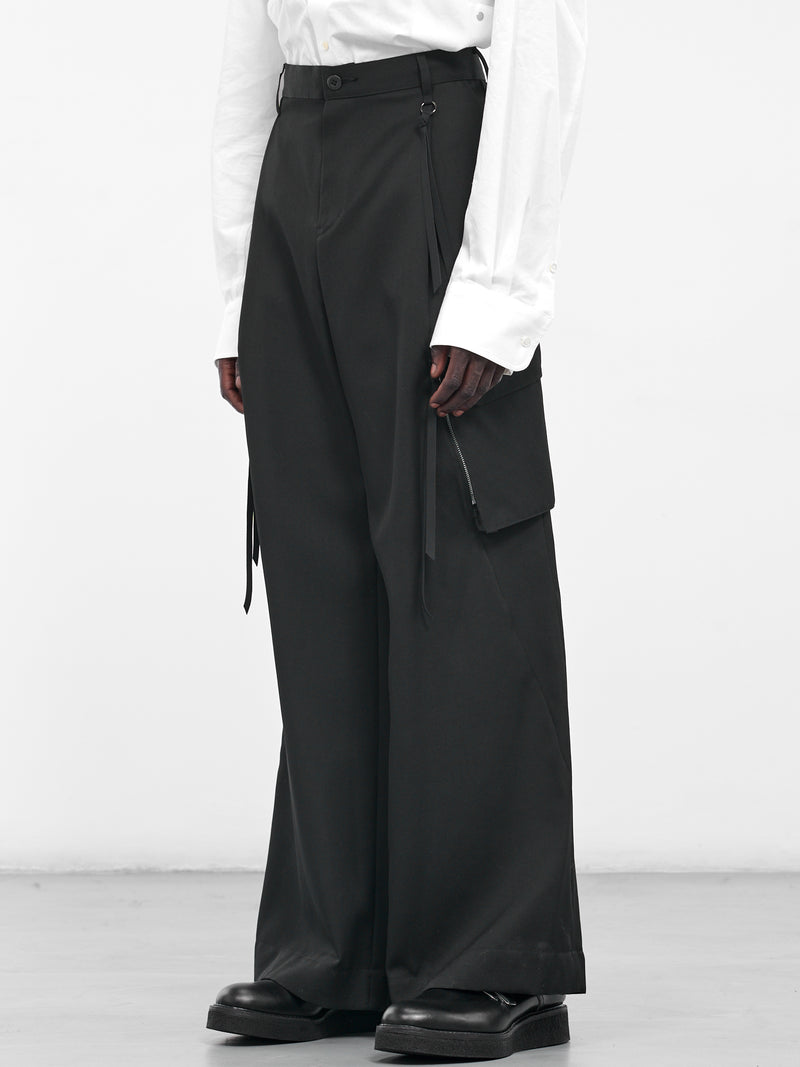 Black Wool Tailored Cargo Pants (25A0260-BLACK)
