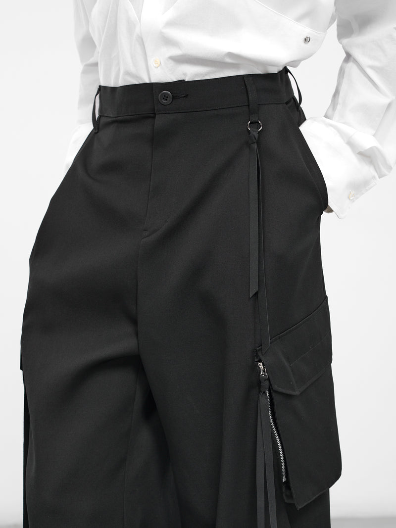 Black Wool Tailored Cargo Pants (25A0260-BLACK)