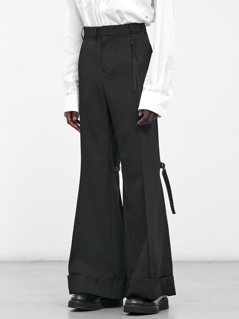 Black Wool Belted Flare Trousers (25A0261-BLACK)