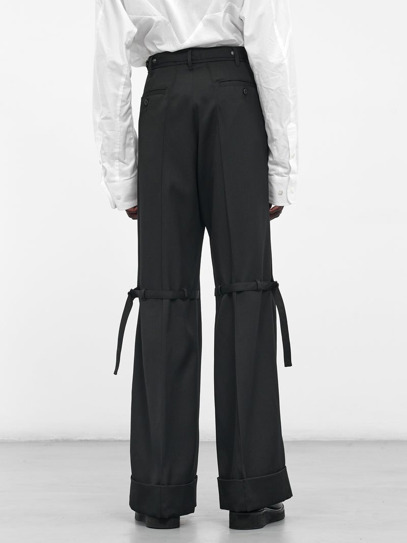 Black Wool Belted Flare Trousers (25A0261-BLACK)