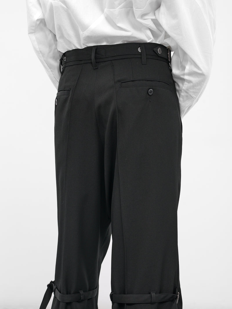 Black Wool Belted Flare Trousers (25A0261-BLACK)