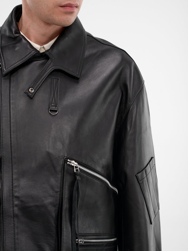 Black Lamb Leather Zip Jacket (25A0288-BLACK)