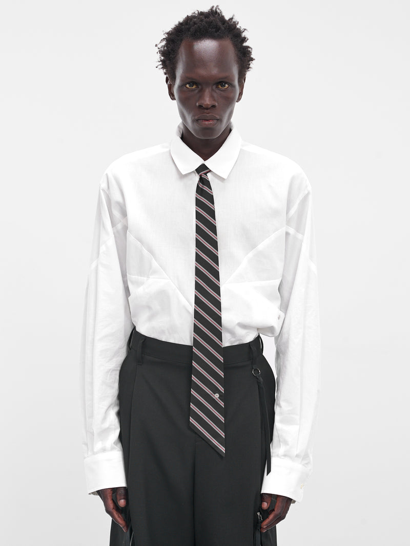 Black Buttoned Angled Neck Tie (25A0295-BLACK-GREY)