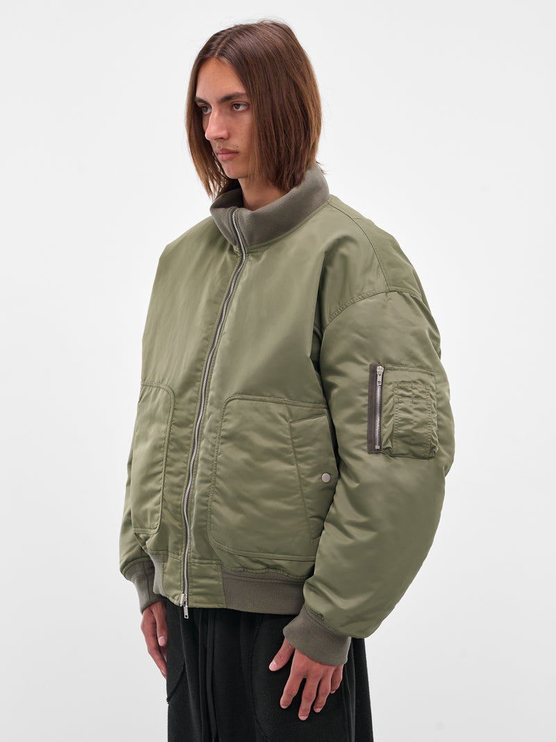 Green Double Layer Bomber Jacket (25A96MRU14-ARMY-GREEN)