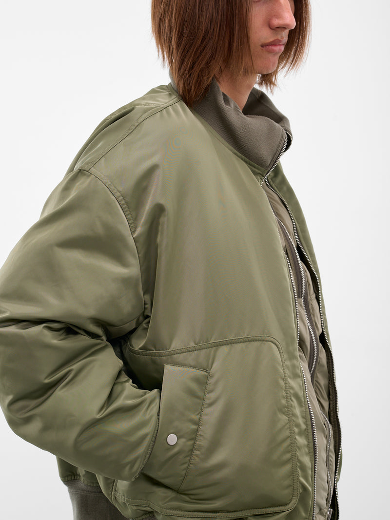 Green Double Layer Bomber Jacket (25A96MRU14-ARMY-GREEN)