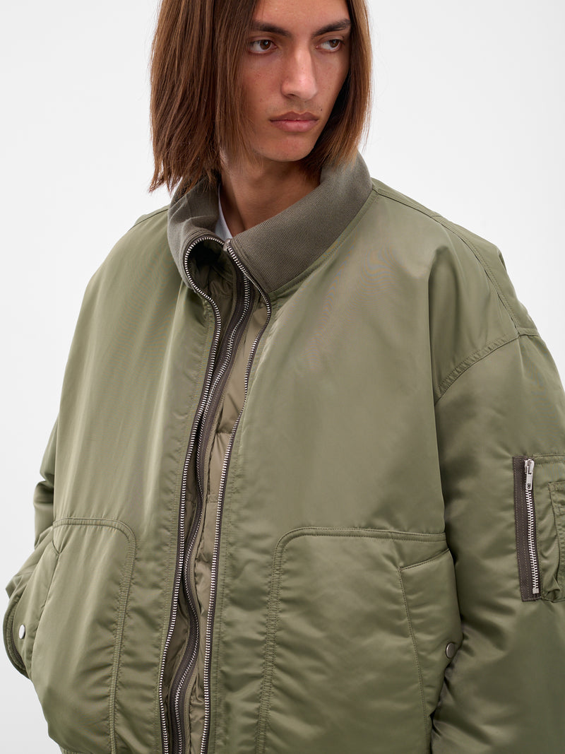Green Double Layer Bomber Jacket (25A96MRU14-ARMY-GREEN)