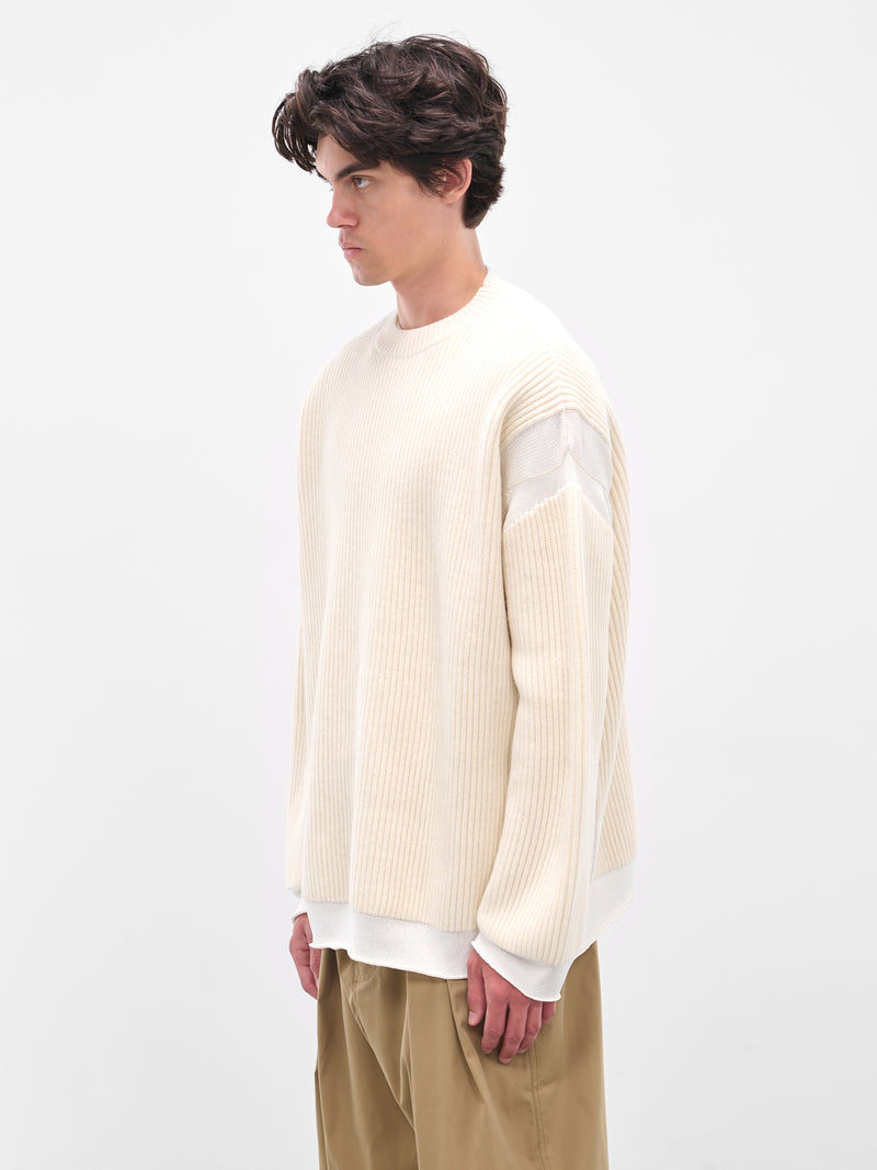 White Rib-Knit Crewneck Sweater (25A96MUK07-IVORY)