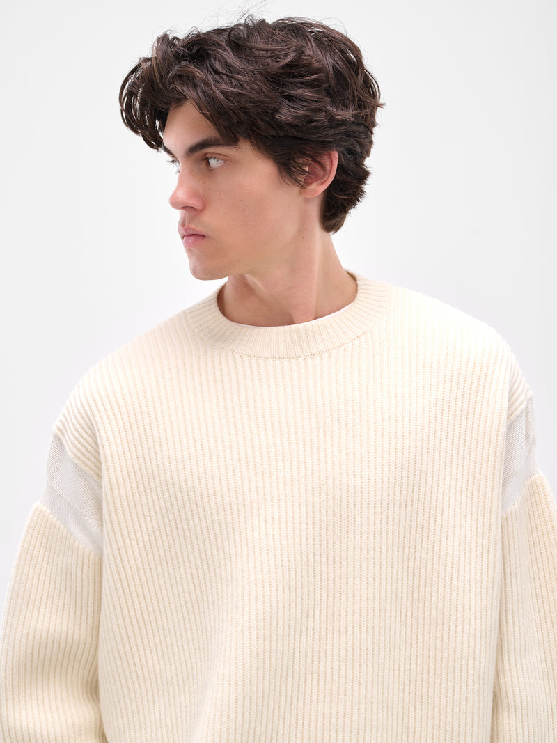 White Rib-Knit Crewneck Sweater (25A96MUK07-IVORY)