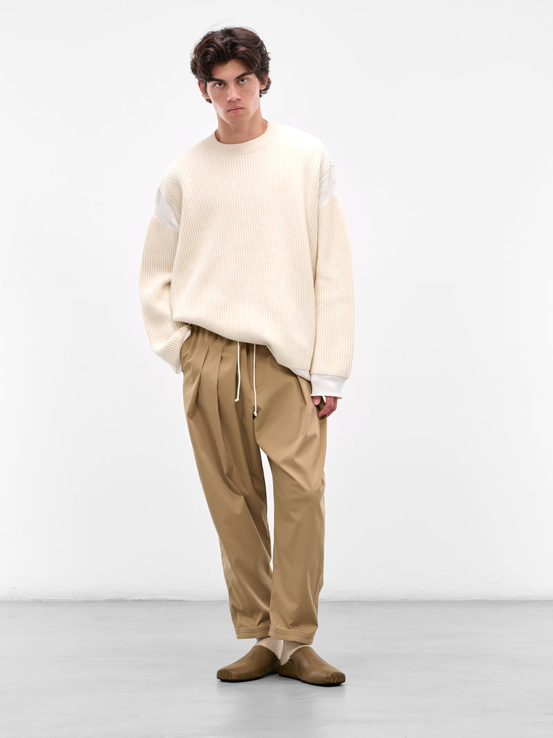 White Rib-Knit Crewneck Sweater (25A96MUK07-IVORY)