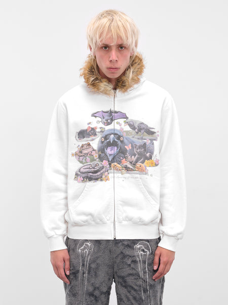 White Fur Graphic Zip Hoodie (25AW44CS406-WHITE)