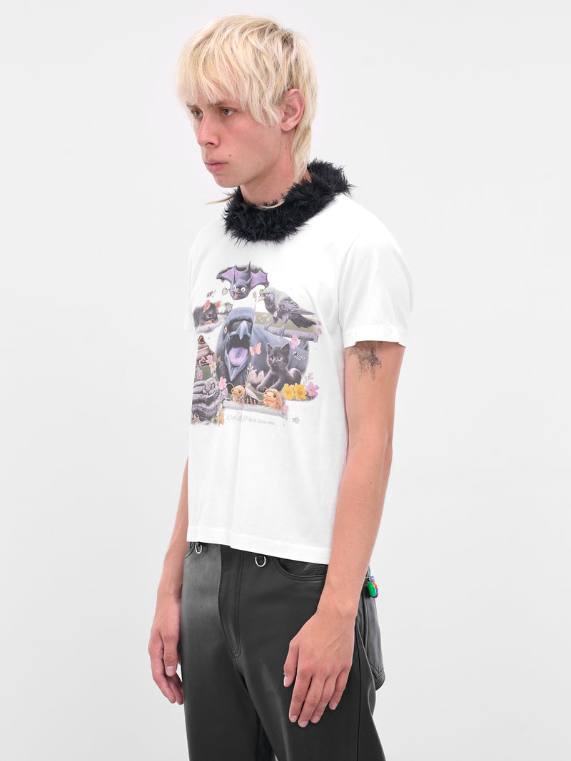White Fur Trim Graphic Tee (25AW52CS407-WHITE)