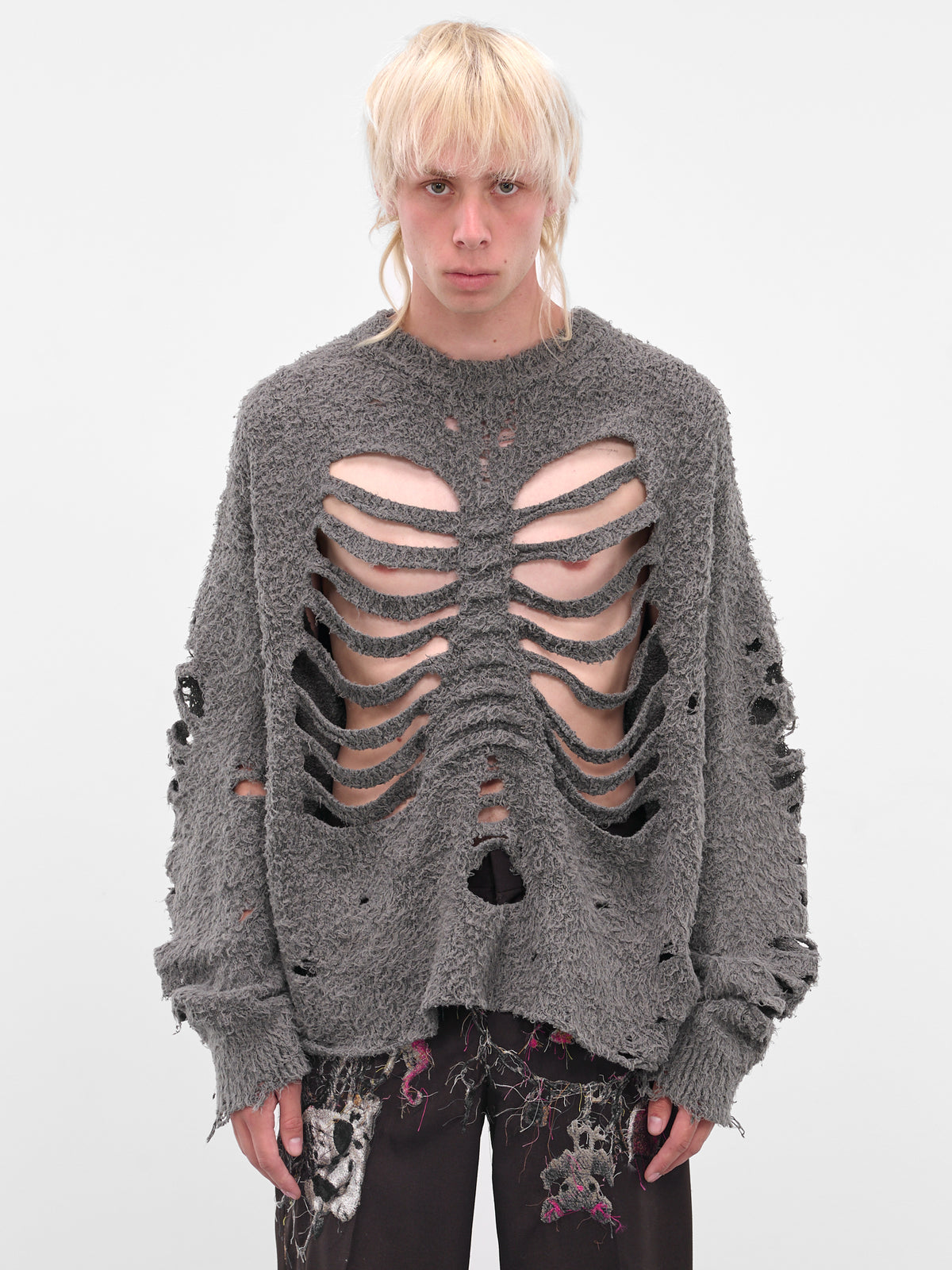 Gray Skeletal Cut-Out Knit Sweater (25AW61KN192-GREY)