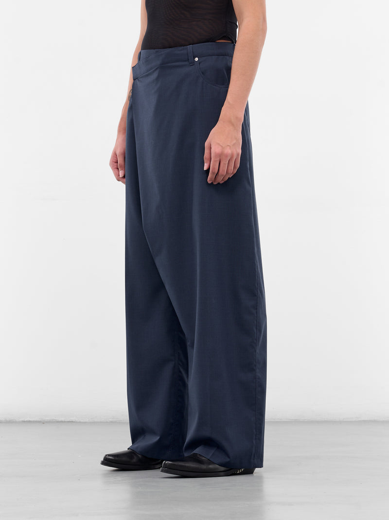 Blue Asymmetric Wrap Wide Trousers (25F1PA0517191-DARK-BLUE)