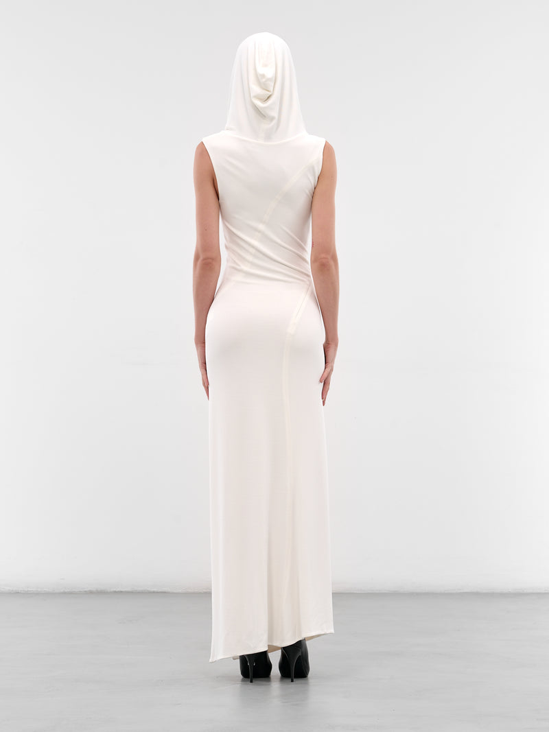 White Asymmetric Hooded Maxi Dress (25F1R017796026-SNOW)