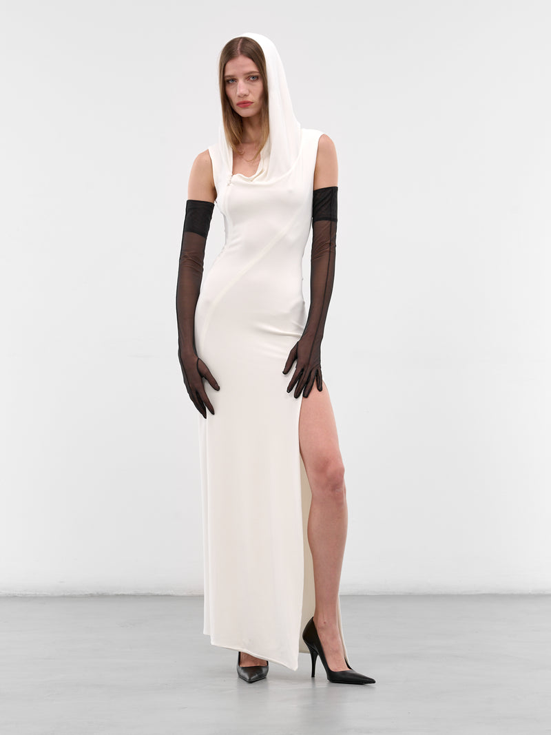 White Asymmetric Hooded Maxi Dress (25F1R017796026-SNOW)
