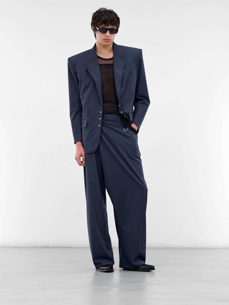 Blue Asymmetric Wrap Wide Trousers (25F1PA0517191-DARK-BLUE)