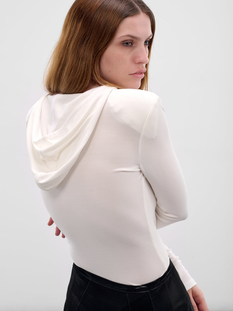 White Hooded V-Neck Bodysuit (25F3B002856026-SNOW)