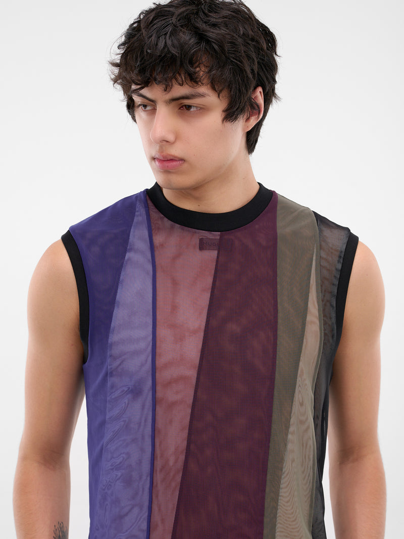 Sheer Patchwork Mesh Tank Top (25F3T00822891-ULTRABLUE-BLACK)