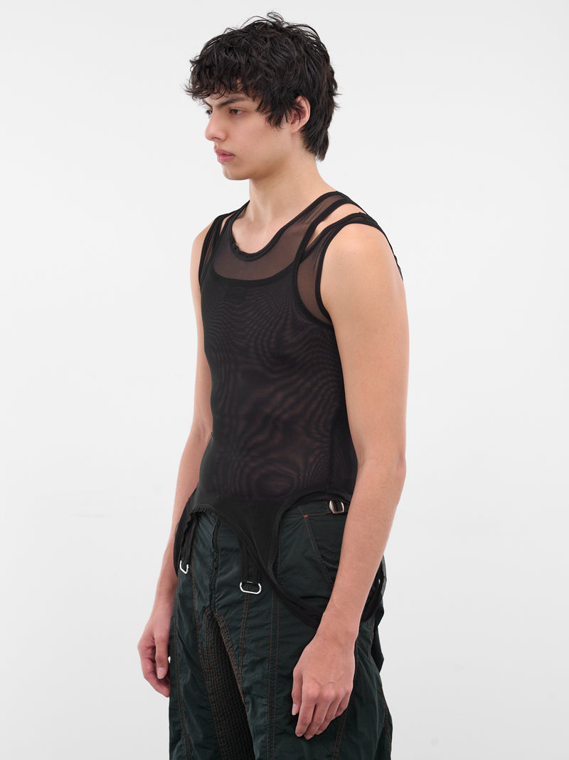Black Layered Sheer Mesh Tank (25F3TS0123891-BLACK)