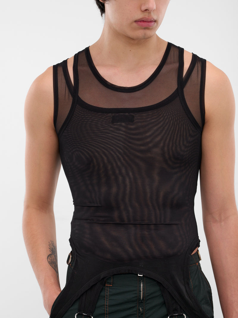 Black Layered Sheer Mesh Tank (25F3TS0123891-BLACK)