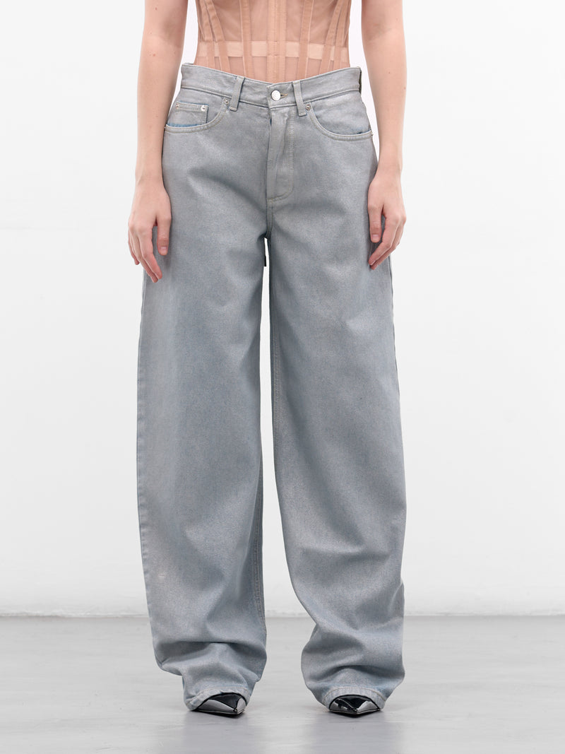 Blue Denim Lace-Up Baggy Jeans (25F6PA04872022-MEDIUM-BLUE)