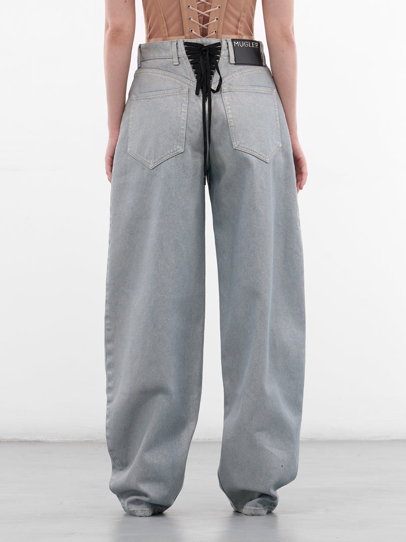 Blue Denim Lace-Up Baggy Jeans (25F6PA04872022-MEDIUM-BLUE)