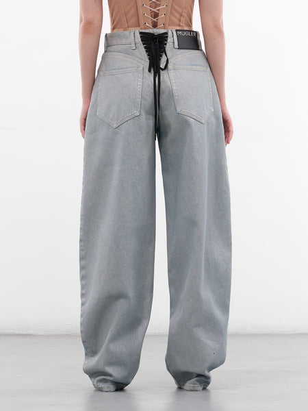 Blue Denim Lace-Up Baggy Jeans (25F6PA04872022-MEDIUM-BLUE)