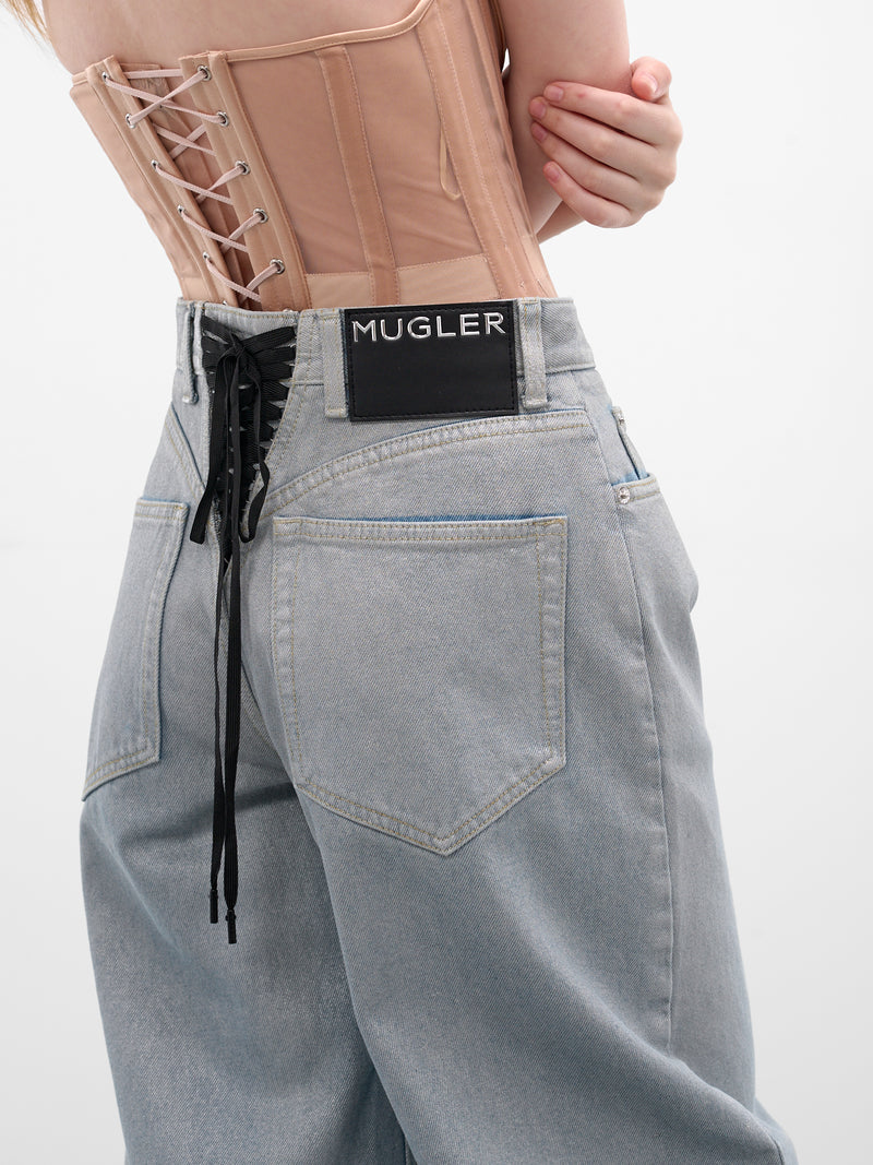 Blue Denim Lace-Up Baggy Jeans (25F6PA04872022-MEDIUM-BLUE)