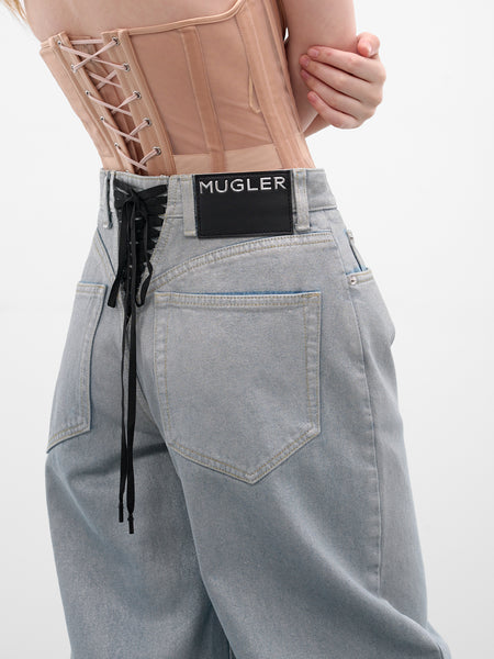 Blue Denim Lace-Up Baggy Jeans (25F6PA04872022-MEDIUM-BLUE)