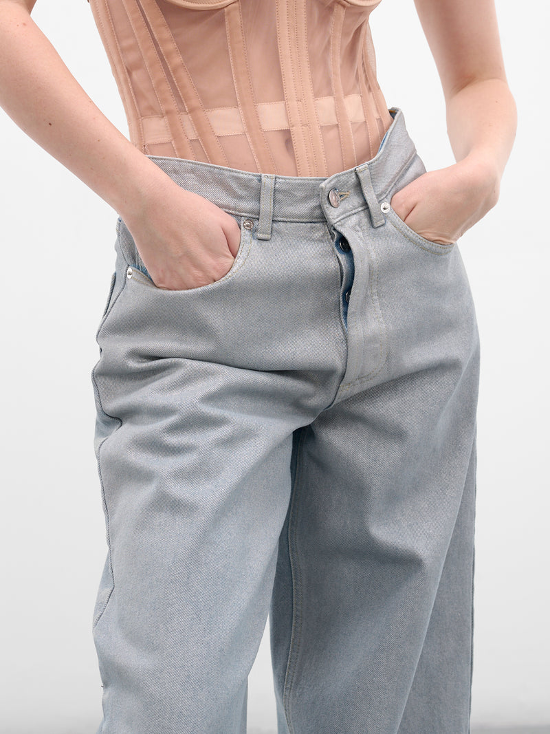 Blue Denim Lace-Up Baggy Jeans (25F6PA04872022-MEDIUM-BLUE)