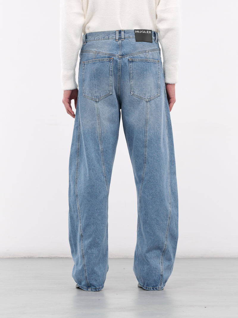 Blue Denim Baggy Twisted Jeans (25F6PA0515211-MEDIUM-BLUE)