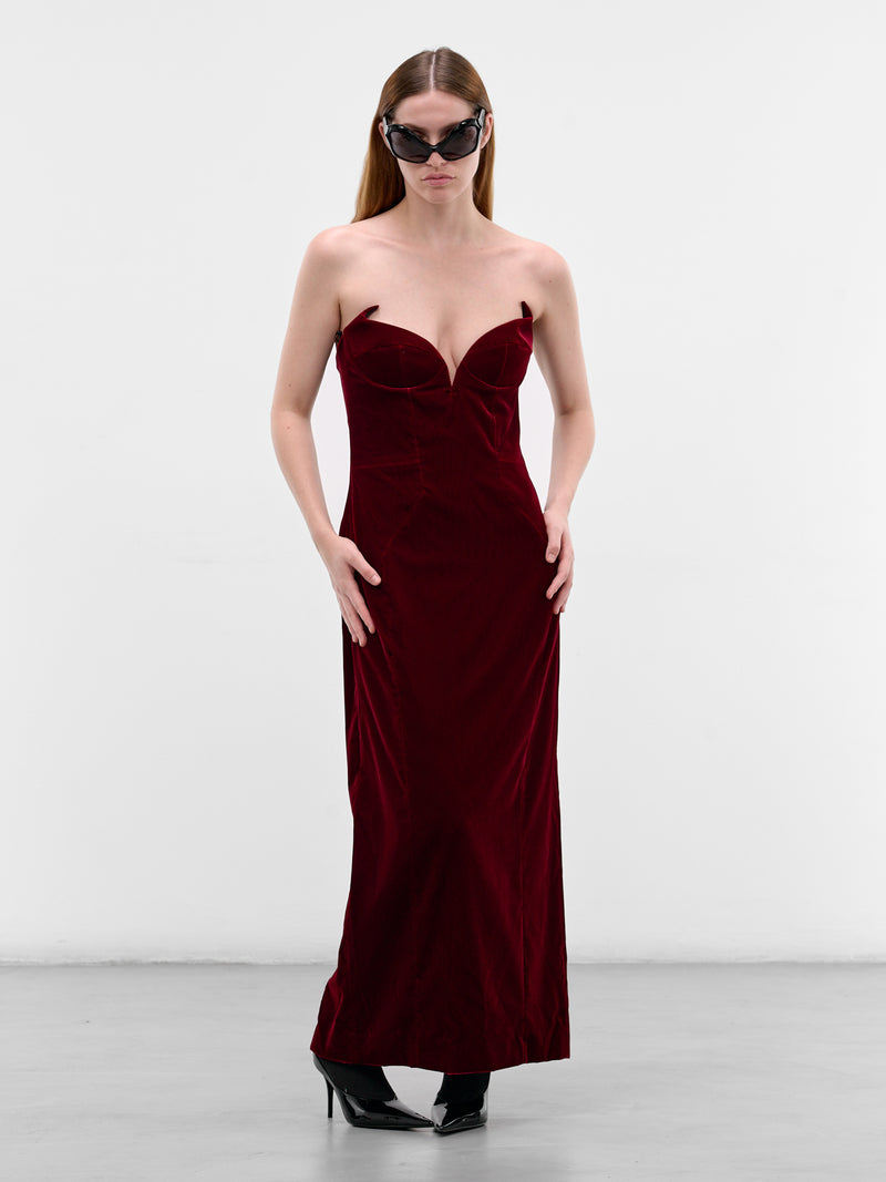 Burgundy Velvet Spike Maxi Dress (25F1R01708477-BLOOD-RED)