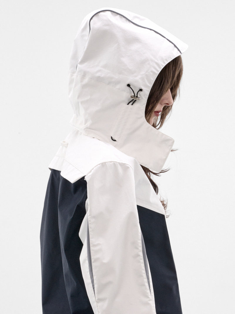 White Paneled Hooded Shirt (26-04-U-ST078-W129-WHITE-NAVY)