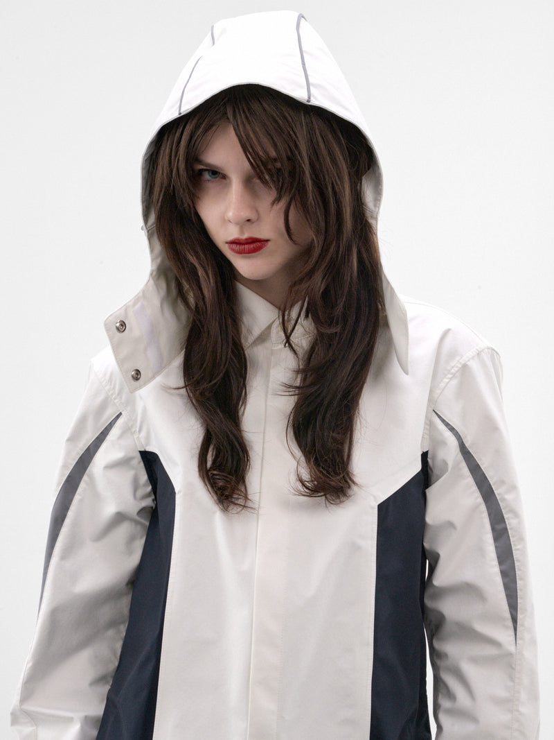 White Paneled Hooded Shirt (26-04-U-ST078-W129-WHITE-NAVY)