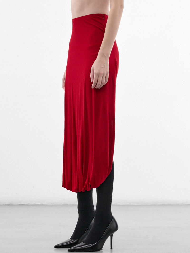 Burgundy Gathered Midi Skirt (26-04-W-DR198-J008-BURGUNDY)