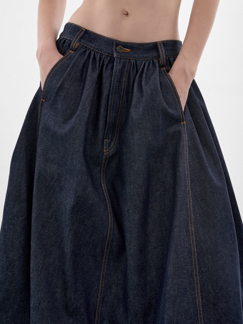 Indigo Voluminous Denim Skirt (26-04-W-SK069-D032-INDIGO)
