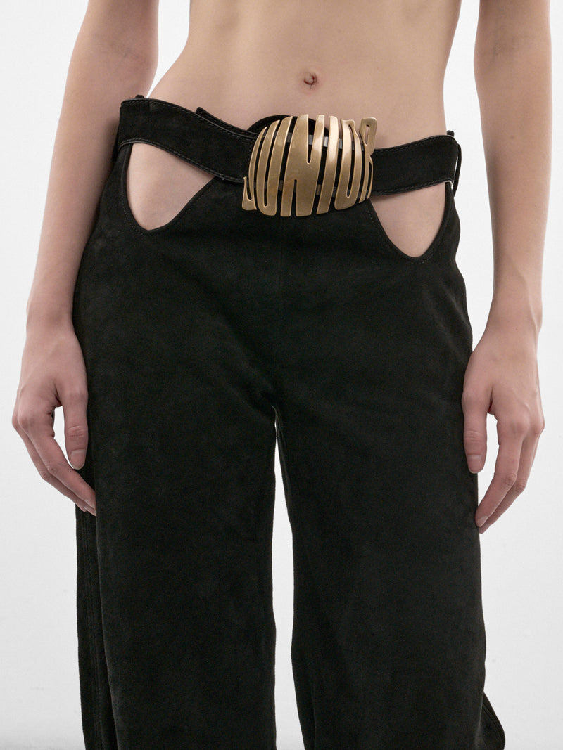 Black Suede Belted Pant (26-04-W-TR182-L061-BLACK)