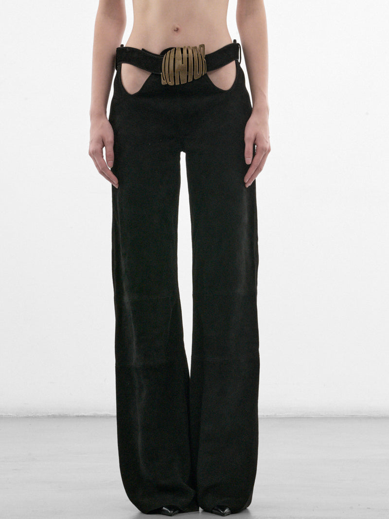 Black Suede Belted Pant (26-04-W-TR182-L061-BLACK)