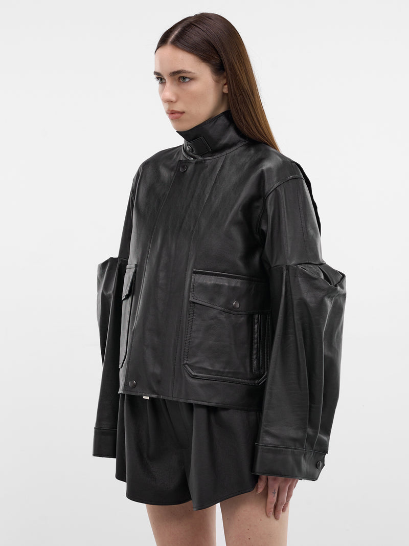 Black Leather 3D Sleeves Jacket (26-08295-001-BLACK)