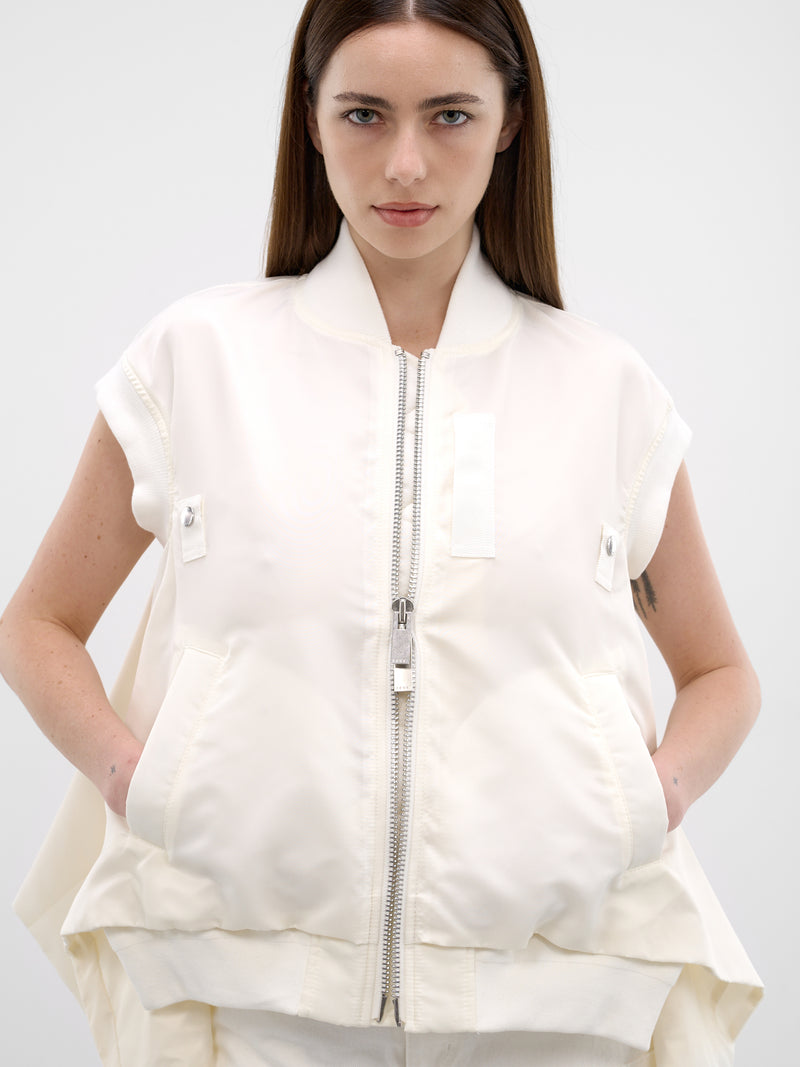 White Nylon Twill Bomber Vest (26-08305-151-OFF-WHITE)