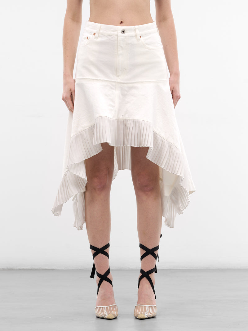 White Hybrid Denim Satin Skirt (26-08315-151-OFF-WHITE)
