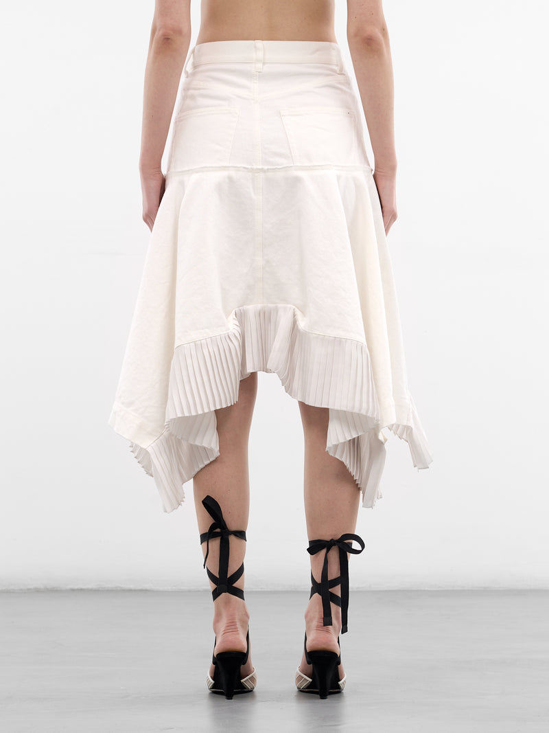 White Hybrid Denim Satin Skirt (26-08315-151-OFF-WHITE)