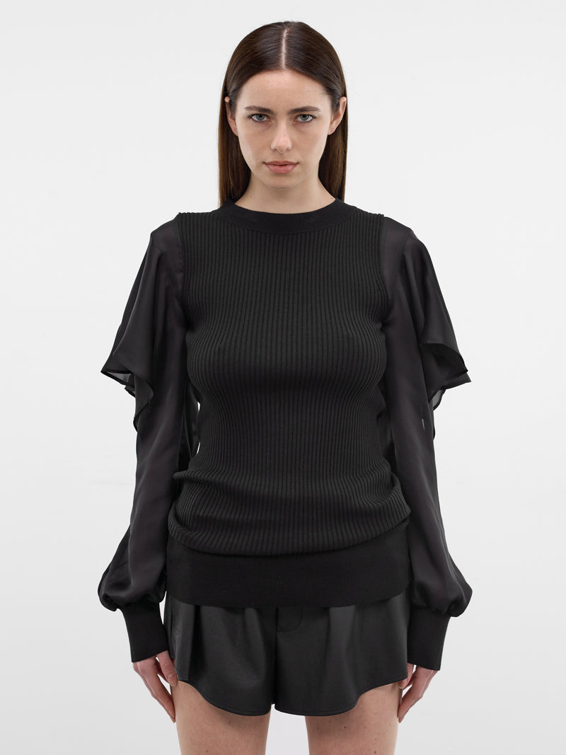 Cotton Knit Satin Sleeves Sweater (26-08336-001-BLACK)
