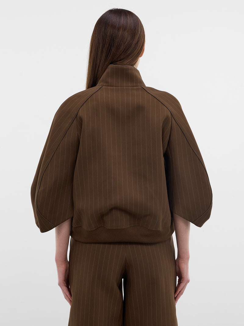 Brown Pinstripe Matelassé Boxy Jacket (26-08366-818-BROWN-STRIPE)