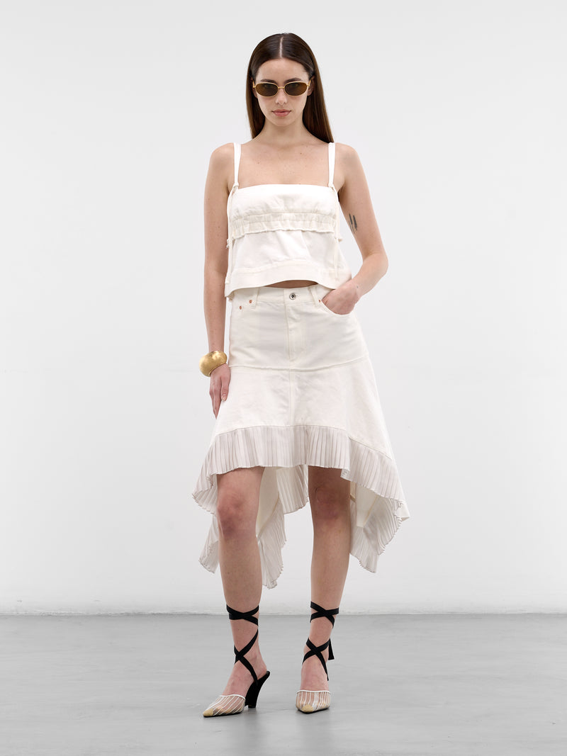 White Hybrid Denim Satin Skirt (26-08315-151-OFF-WHITE)