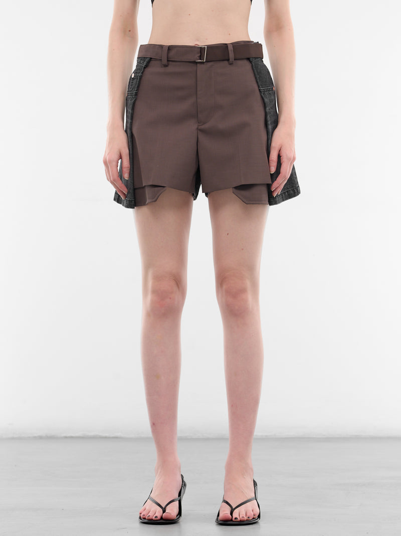 Hybrid Suiting Wool x Denim Shorts (26-08435-546-TAUPE-BLACK)