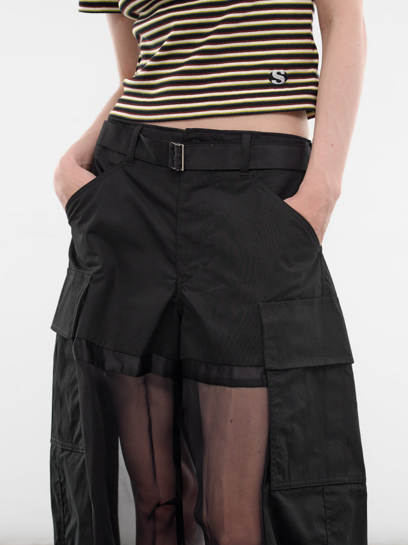 Black Cotton Paneled Baggy Trousers (26-08441-001-BLACK)