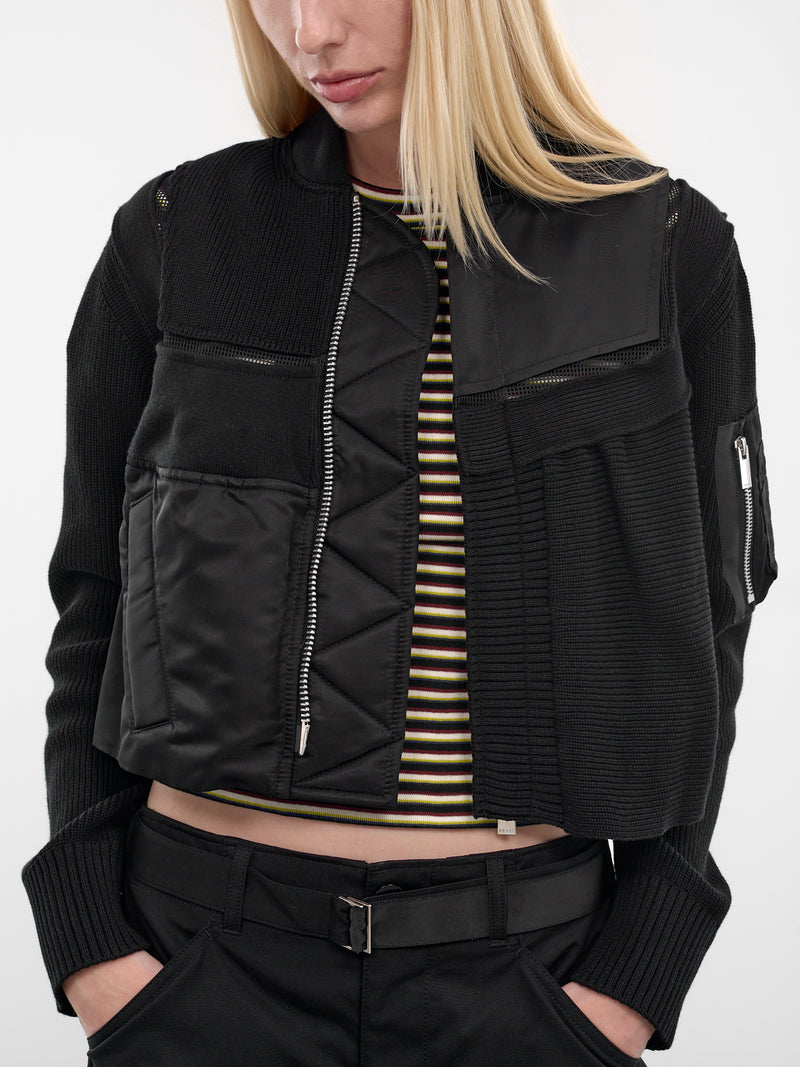 Nylon x Knit Hybrid Bomber Jacket (26-08452-001-BLACK)