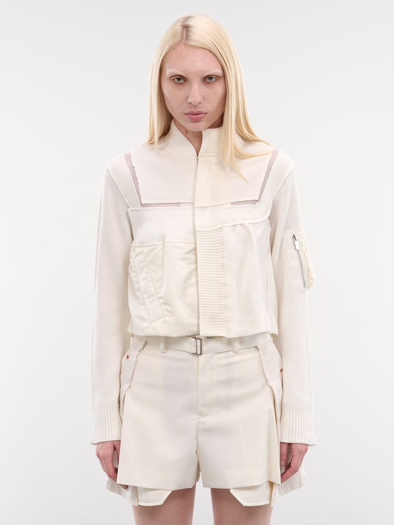 Nylon x Knit Hybrid Bomber Jacket (26-08452-151-OFF-WHITE)