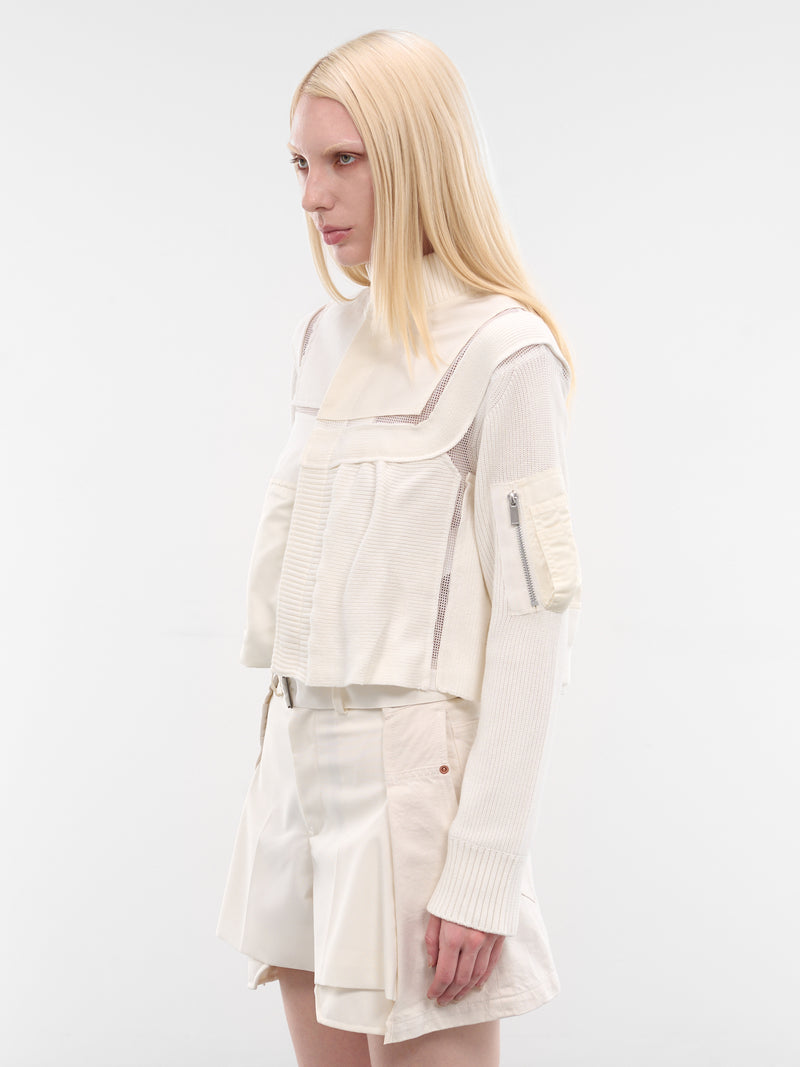 Nylon x Knit Hybrid Bomber Jacket (26-08452-151-OFF-WHITE)